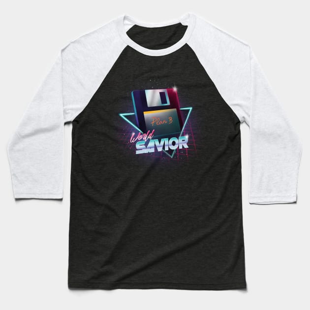 80's World Savior - Retro Wave Floppy Disk - Computer Geek Baseball T-Shirt by BlancaVidal